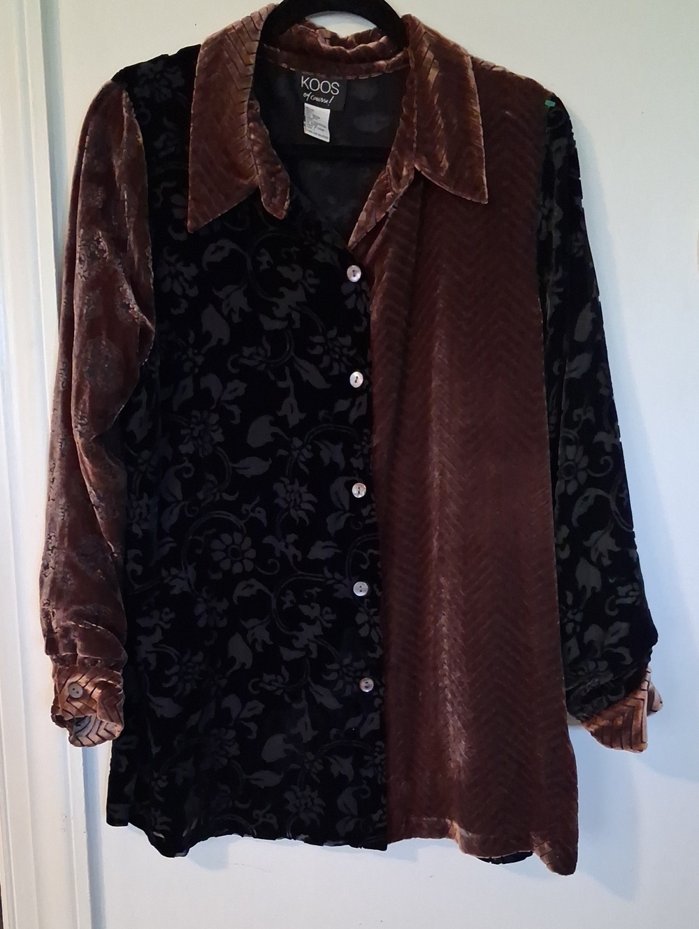 KOOS Velvet Patchwork Button-Front Tunic - Black & Brown
